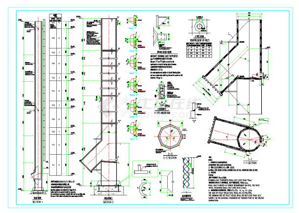 中英某钢烟囱结构设计图cad图纸