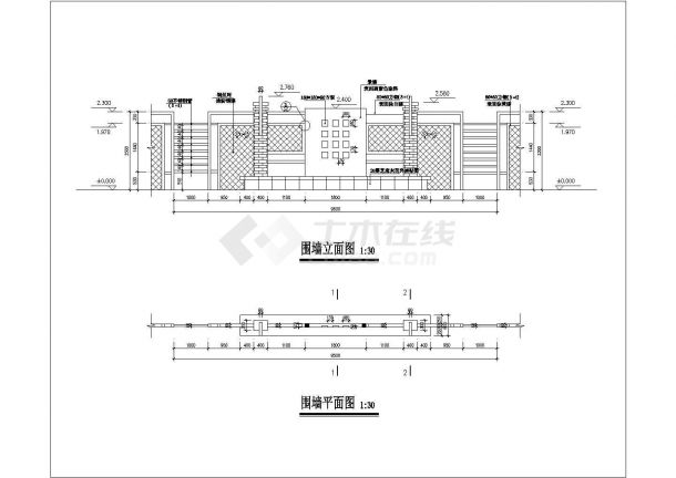 某围墙栏杆cad施工构造设计图纸