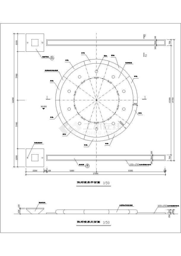 某休闲广场内喷泉花池等设计cad施工详图