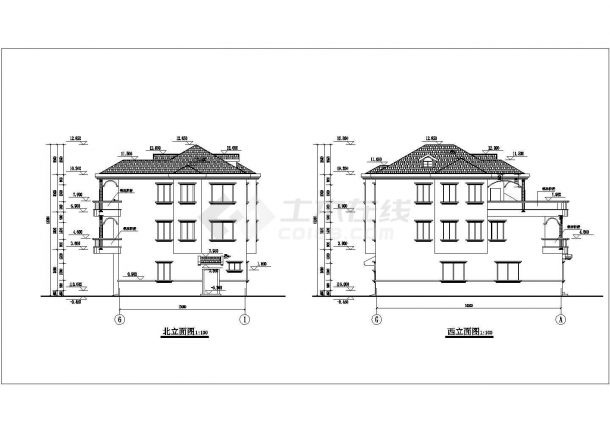 某3层砖混结构别墅设计cad建筑施工图(含结构设计)
