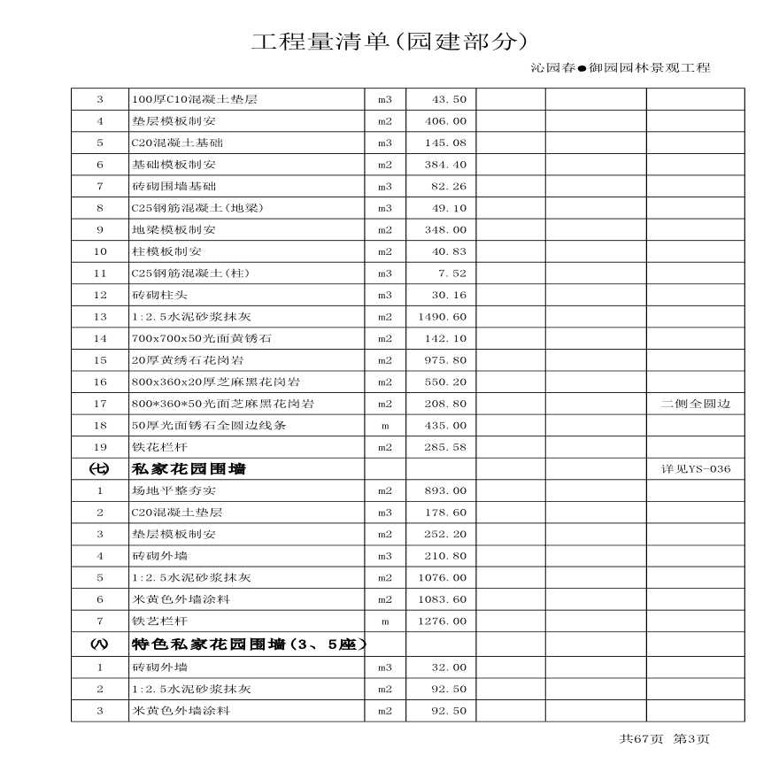 园林工程量清单表格