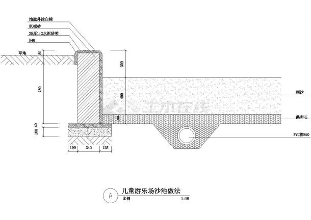 某精致沙池剖面图cad参考图