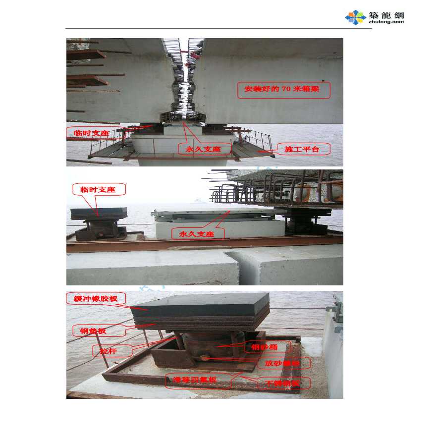 70米箱梁安装临时支座和永久支座施工