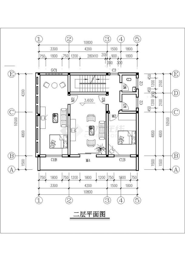 小区2层砖混结构私人单体别墅建筑设计cad图纸,其中包含:各层平面图