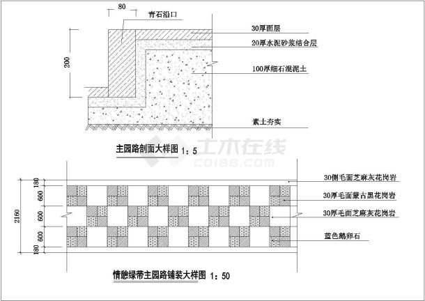 典型园路铺装设计cad施工大样图含多种类型设计