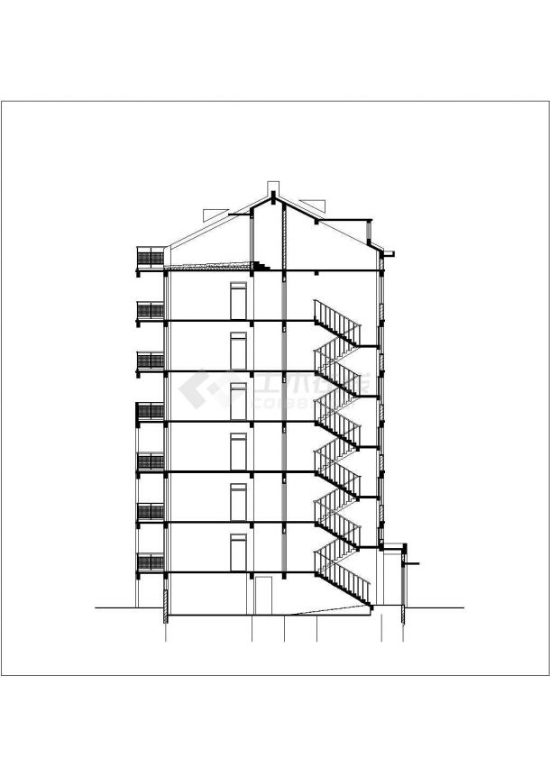 6100平米6层砖混结构住宅楼全套建筑设计cad图纸(带阁楼和半地下室)