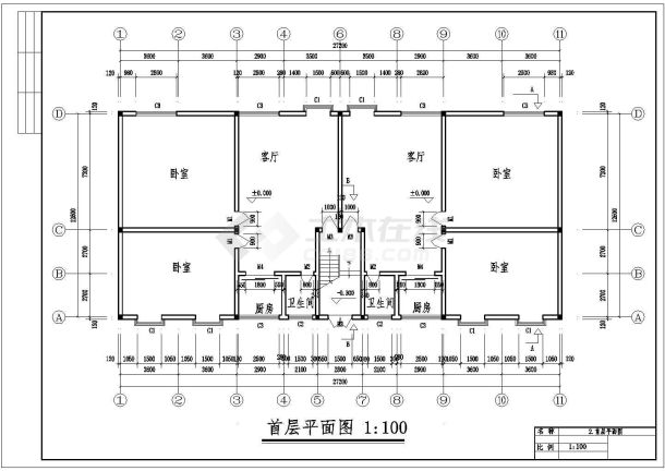 汉中市某小区2500平米10层钢框架结构住宅楼建筑结构设计cad图纸