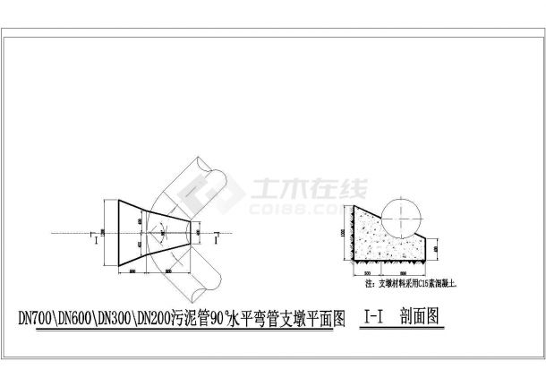 支墩方案cad图;主要面向的事钢制管道的90°弯头及三通部位的做法