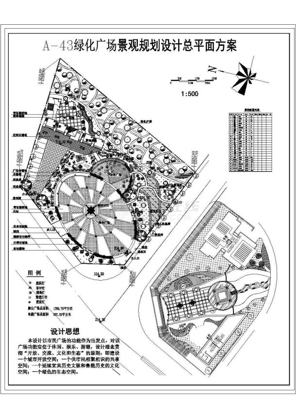 小游园绿化施工图-绿化广场景观设计总平面图