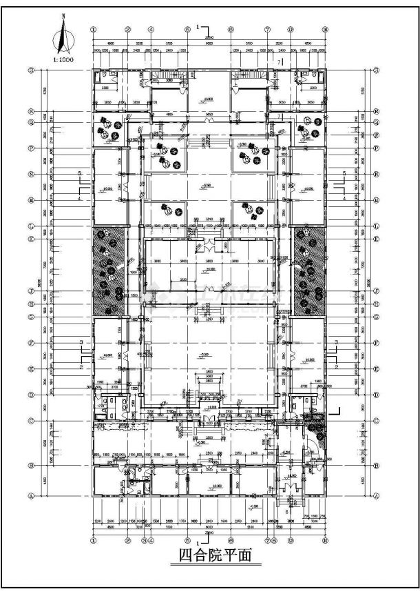 某989平方米二层砖混结构四合院建筑设计cad图纸长59米宽322米