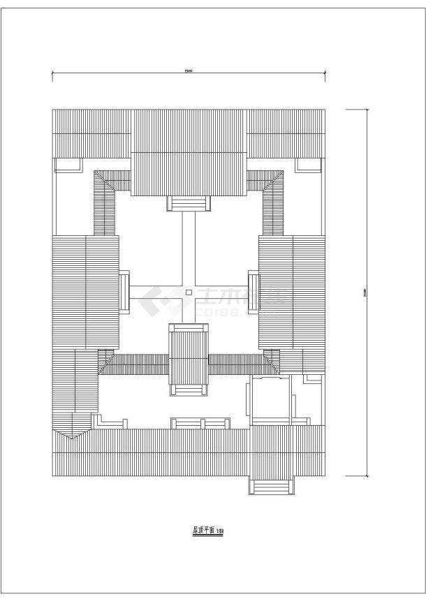 本工程为北京四合院精品古建筑cad施工图,包含:一层平面图 1:100,屋顶