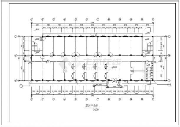 cad施工图-图一本资料为办公宿舍楼施工图,其包含的内容为底层平面图