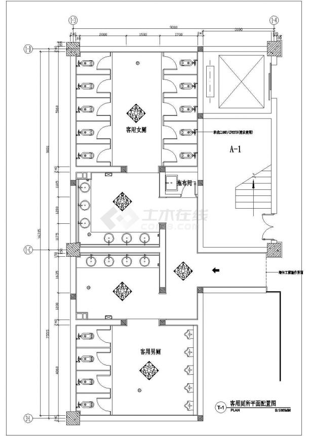 某商场卫生间建筑cad平面设计施工图