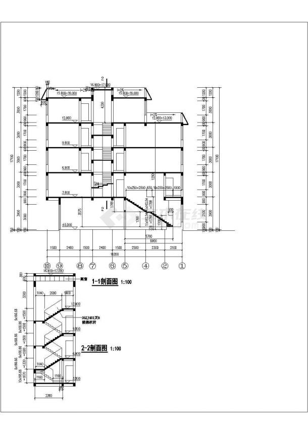 510平米五层砖混结构自建农村住宅楼平立剖面设计cad图纸(底层车库)