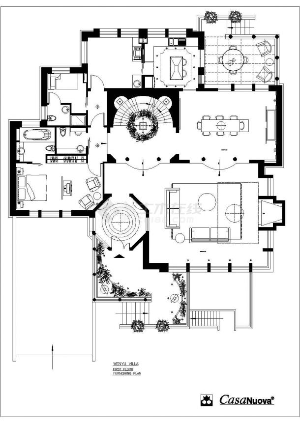 230平米2层砖混结构独院别墅平面设计cad图纸含地下室