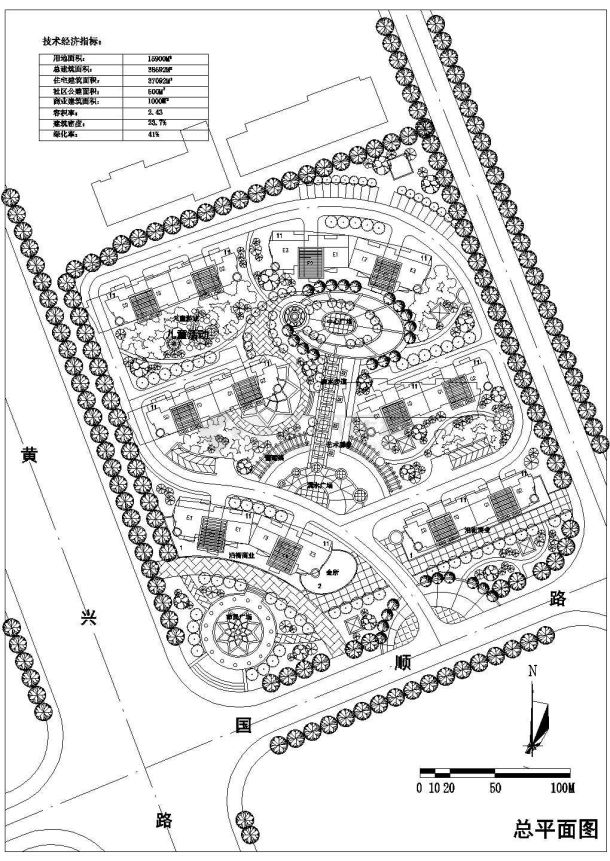 用地15900平米住宅小区规划总平面图cad图纸