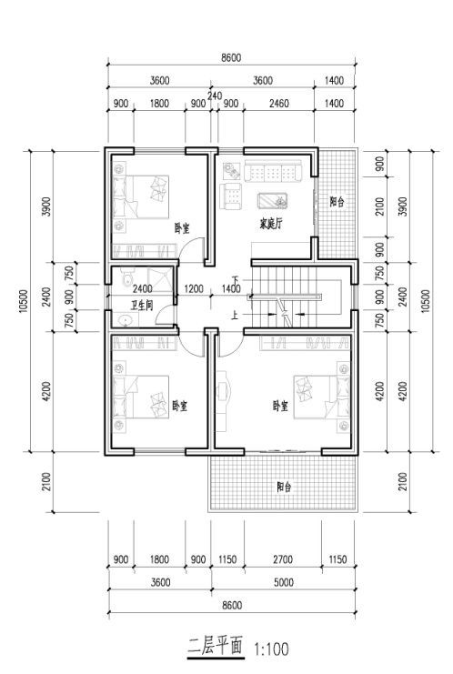 5x8.6m新农村建设2层住宅cad设计图