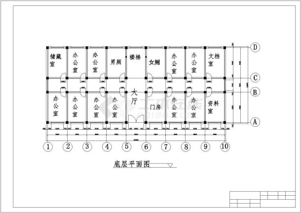 平方米左右一字型框架办公楼建筑结构设计施工cad图纸(含计算书)-图四