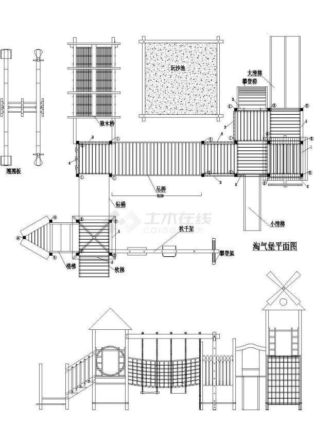 乐园儿童室外器械设施cad设计详图(甲级院设计;包括:淘气堡平面图