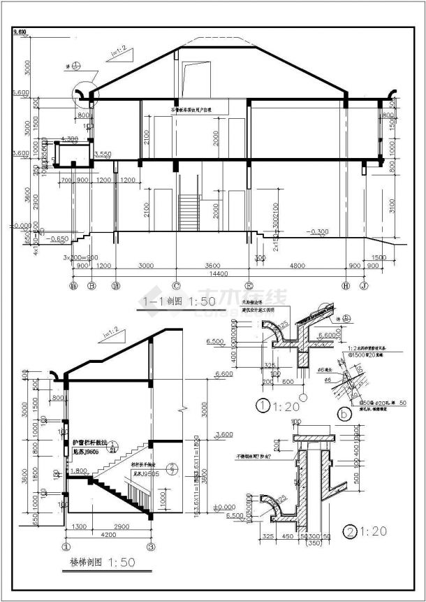 某二层带阁楼层框架结构中式新古典风格别墅设计cad全套建筑施工图