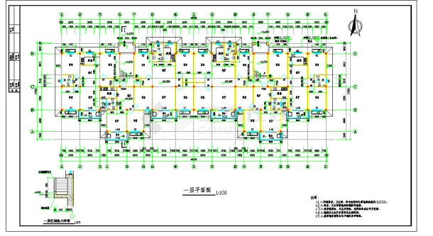 本图纸为:某地多层单元每单元3户住宅楼设计图纸,内容包括:底层平面图