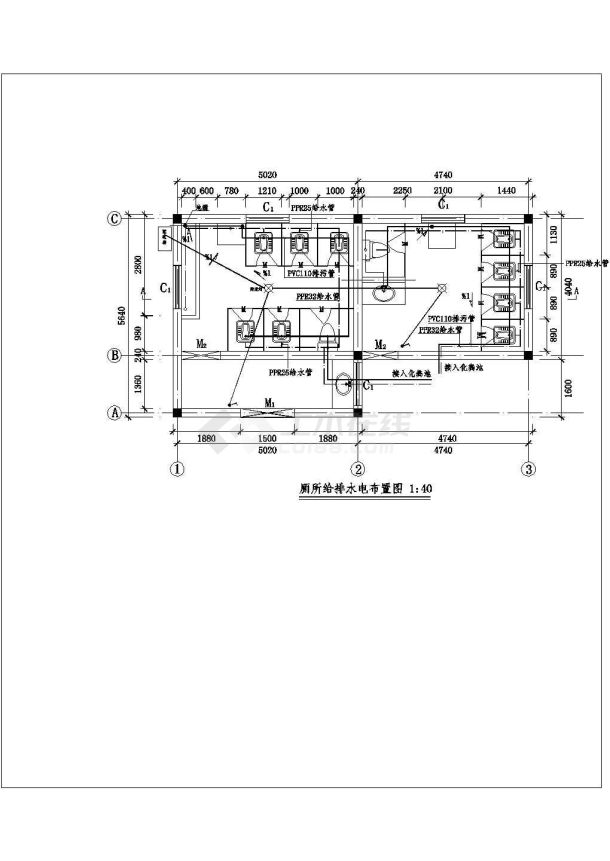 某公共厕所施工图cad图纸设计