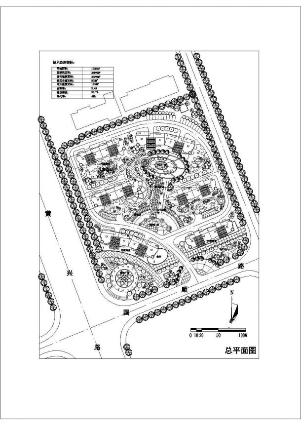 用地15900平米住宅小区规划总平面图cad