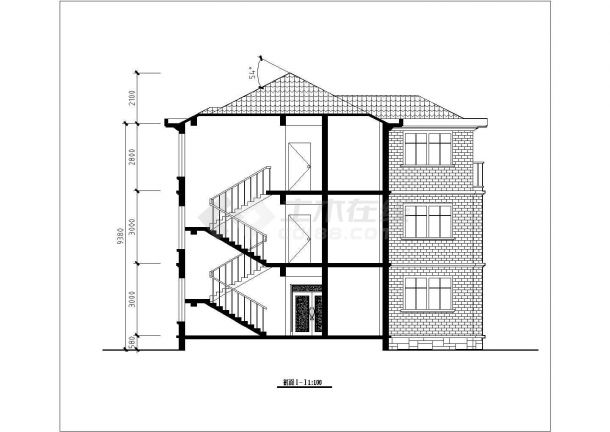 某三层砖混结构新村镇小康别墅设计cad建筑方案图(含设计说明,含效果