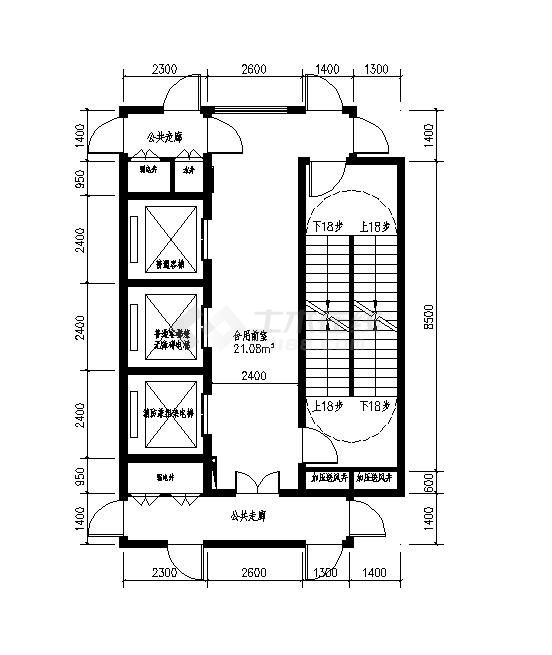 核心筒楼梯电梯消防前室构造设计图