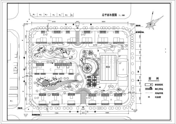 某城市高级住宅小区cad设计结构完整施工总平面图