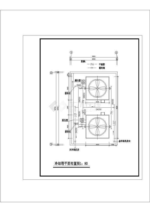 冷却塔基础平面布置cad图纸设计