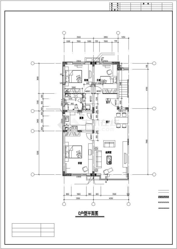 成都市福春花园小区住宅楼的标准层平面设计cad图纸6张1梯2户型