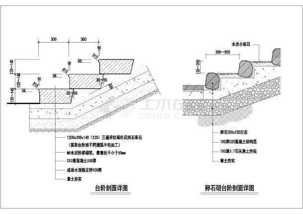 典型台阶坡道设计cad施工大样图