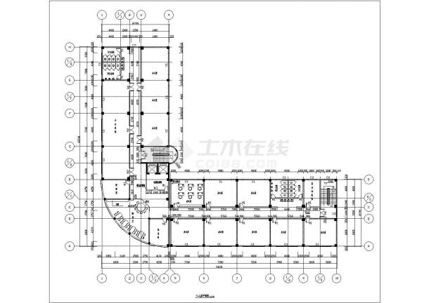 秦皇岛市某公司1万平米8层框架结构l型办公楼建筑结构设计cad图纸