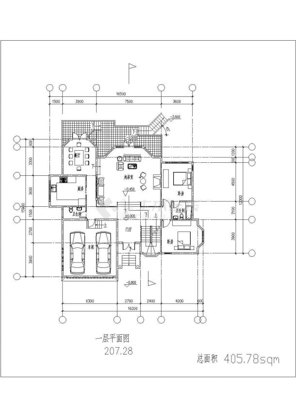 [新农村]某地2层半400平乡村别墅施工图纸(含效果图)