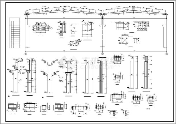 某公司钢梁排架柱厂房建筑设计施工cad图纸