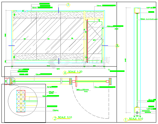 某玻璃门及隔断cad全套设计完整节点图