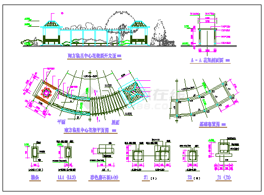 某景区亭廊施工设计cad图纸