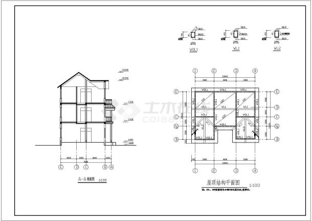 某三层框架结构别墅设计cad详细建筑施工图纸