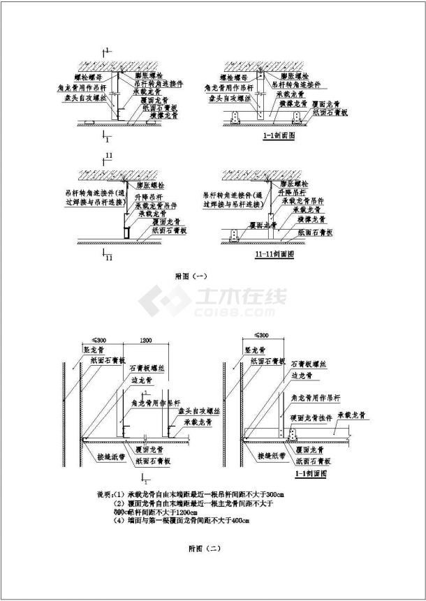 某轻钢龙骨石膏板吊顶节点cad详细施工大样