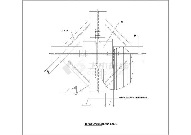 某柱与梁交接处的压型钢板支托cad详细平面图纸