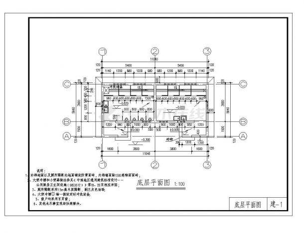 某单层厕所建筑施工套cad图纸_公共厕所_土木在线