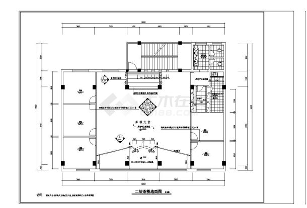 本资料为某两层茶楼设计装修施工全套图纸,资料内容包括:二层平面布置