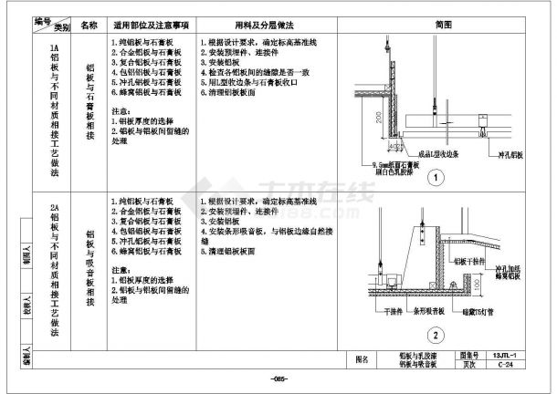 某镜子天花吊顶cad平立剖施工构造图