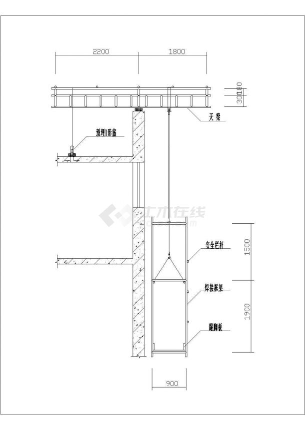 某剪力墙构造外装修吊篮装配图cad设计图纸