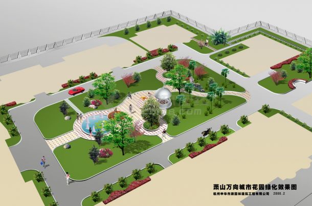 萧山万向城市花园绿化设计cad总平面方案图含效果图