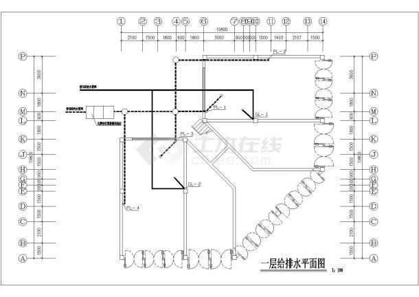 南阳市某现代化小区7层砖混住宅楼给排水设计cad图纸