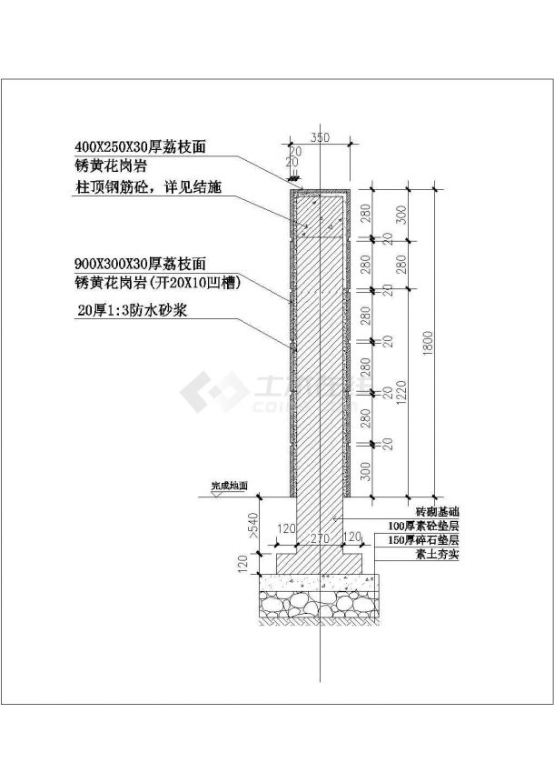 围墙施工图节点平立剖面cad布置图