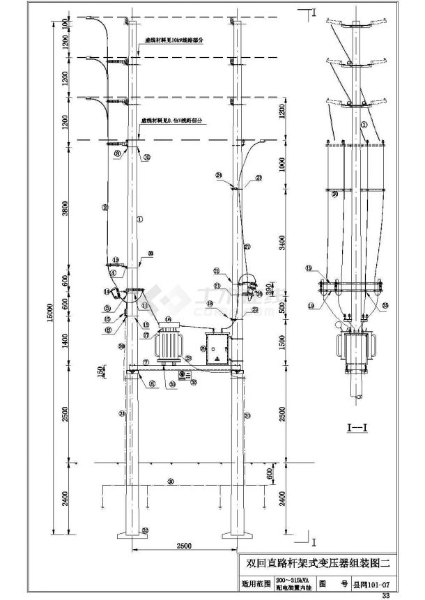 各式杆架式变压器组装cad参考图