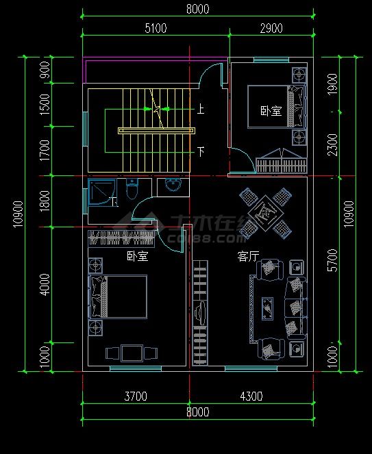 8米x10米建筑平面方案(共4张图纸)_建筑方案设计_土木